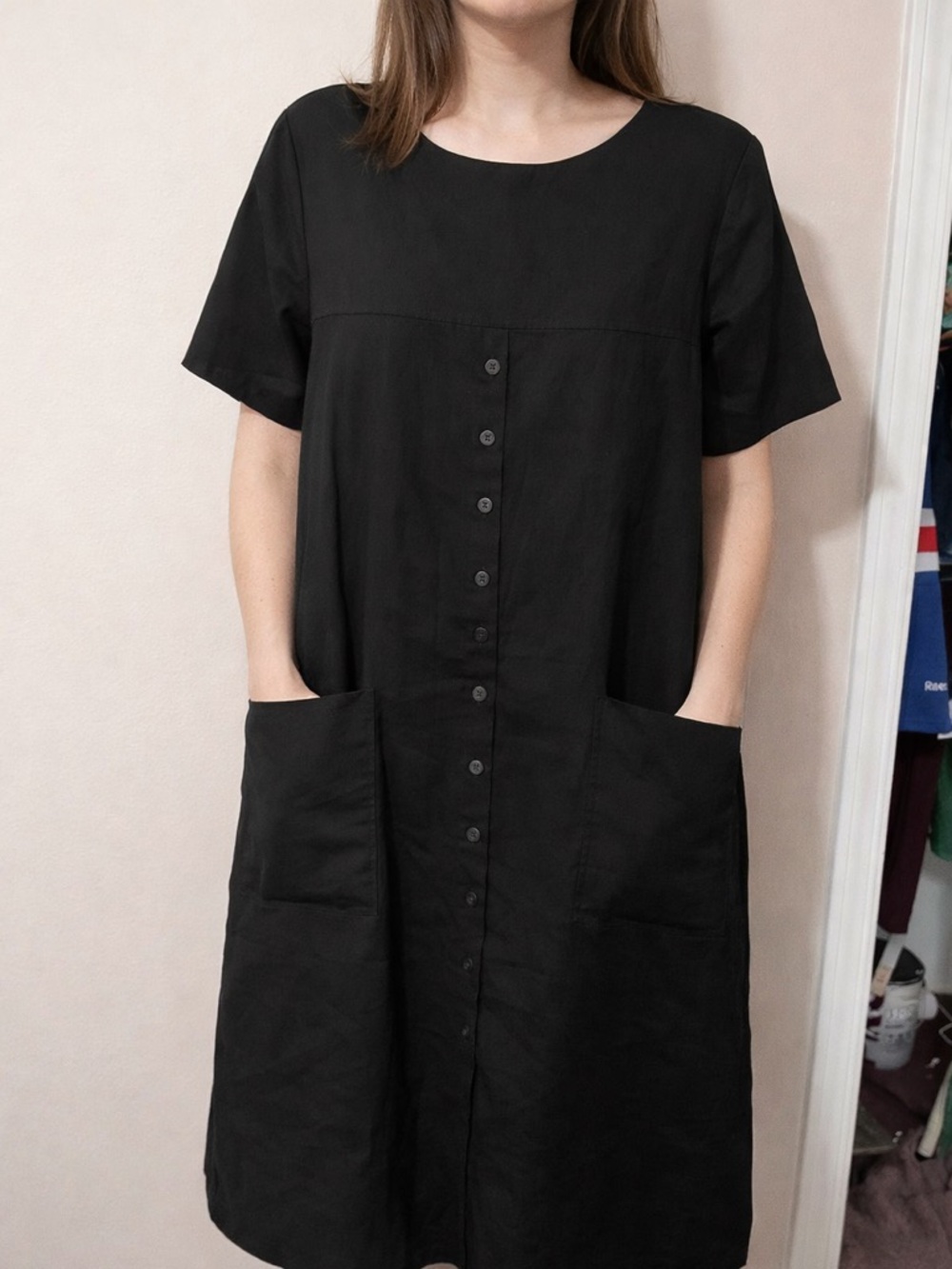 Jones New York Black Front Button  Mini Dress